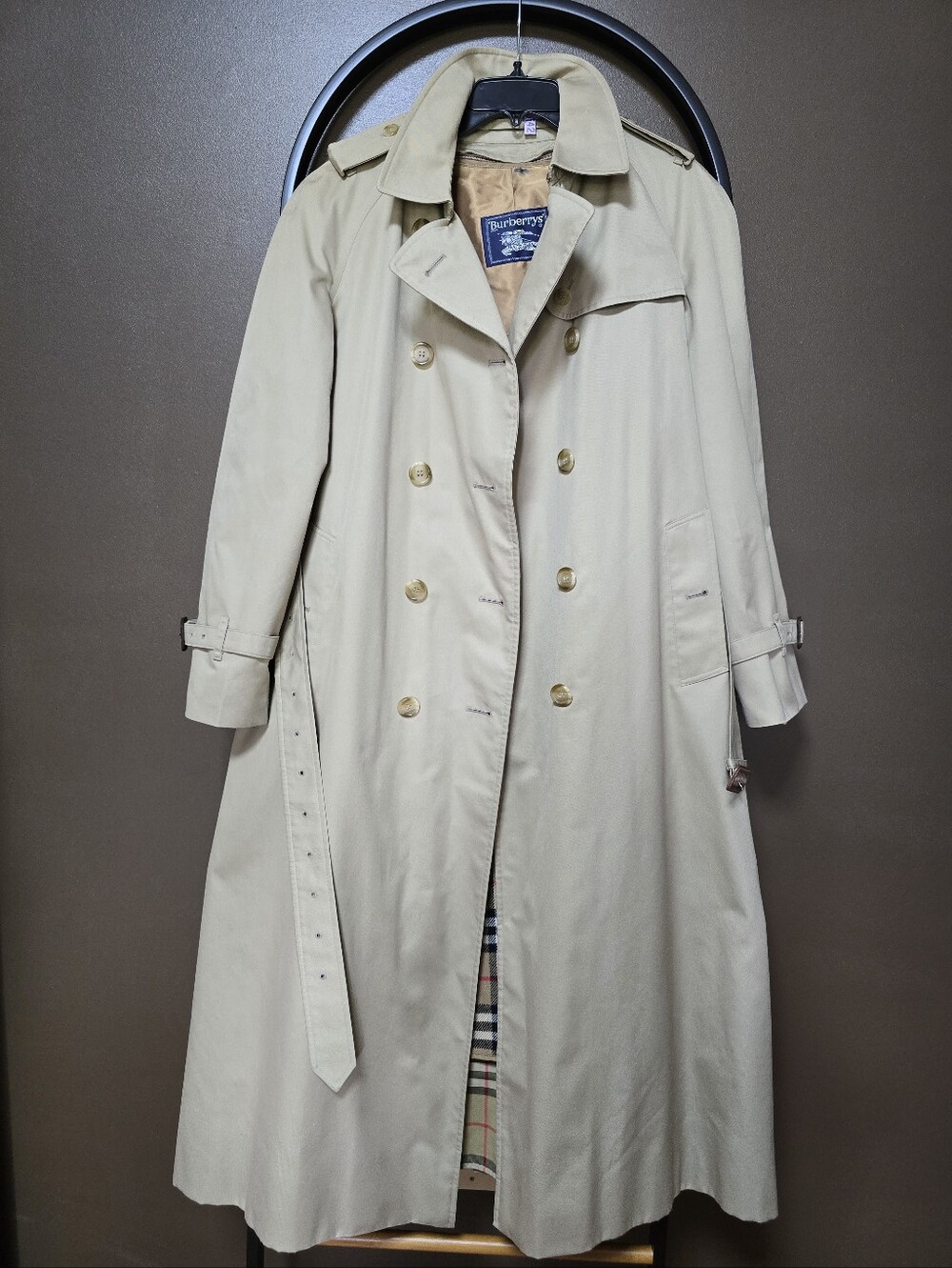 Vintage Burberry Beige Long Double-Breasted Trench Coat, With Removable Liner